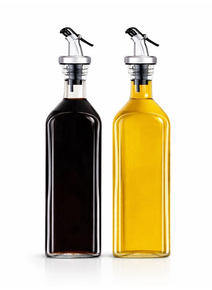 LIVVY Glass Oil Dispenser Bottle with Pourer, Transparent Square Vinegar and Olive Oil Bottle for Kitchen, Leak Proof Sauce and Cooking Oil Container (2 Pack) - Image 1